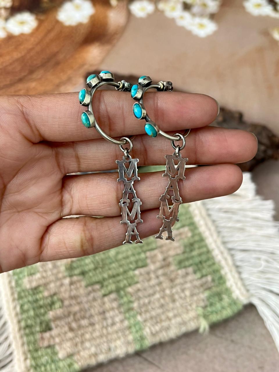 Handmade Sterling Silver Mama Collection: Kingman Turquoise Post Dangle Earrings