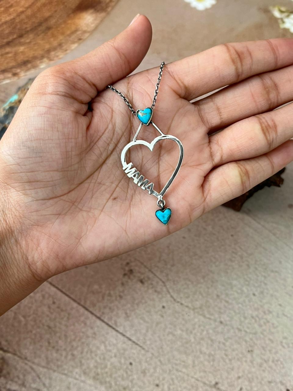 Handmade Sterling Silver Mama Collection: Kingman Turquoise Heart Necklace