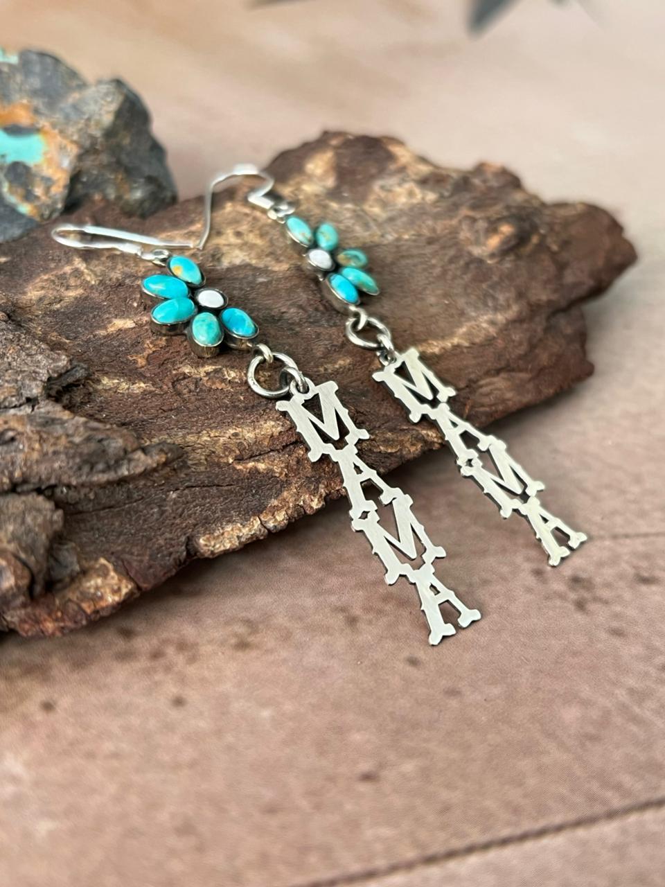 Handmade Sterling Silver Mama Collection: Kingman with White Buffalo Hook Dangle Earrings