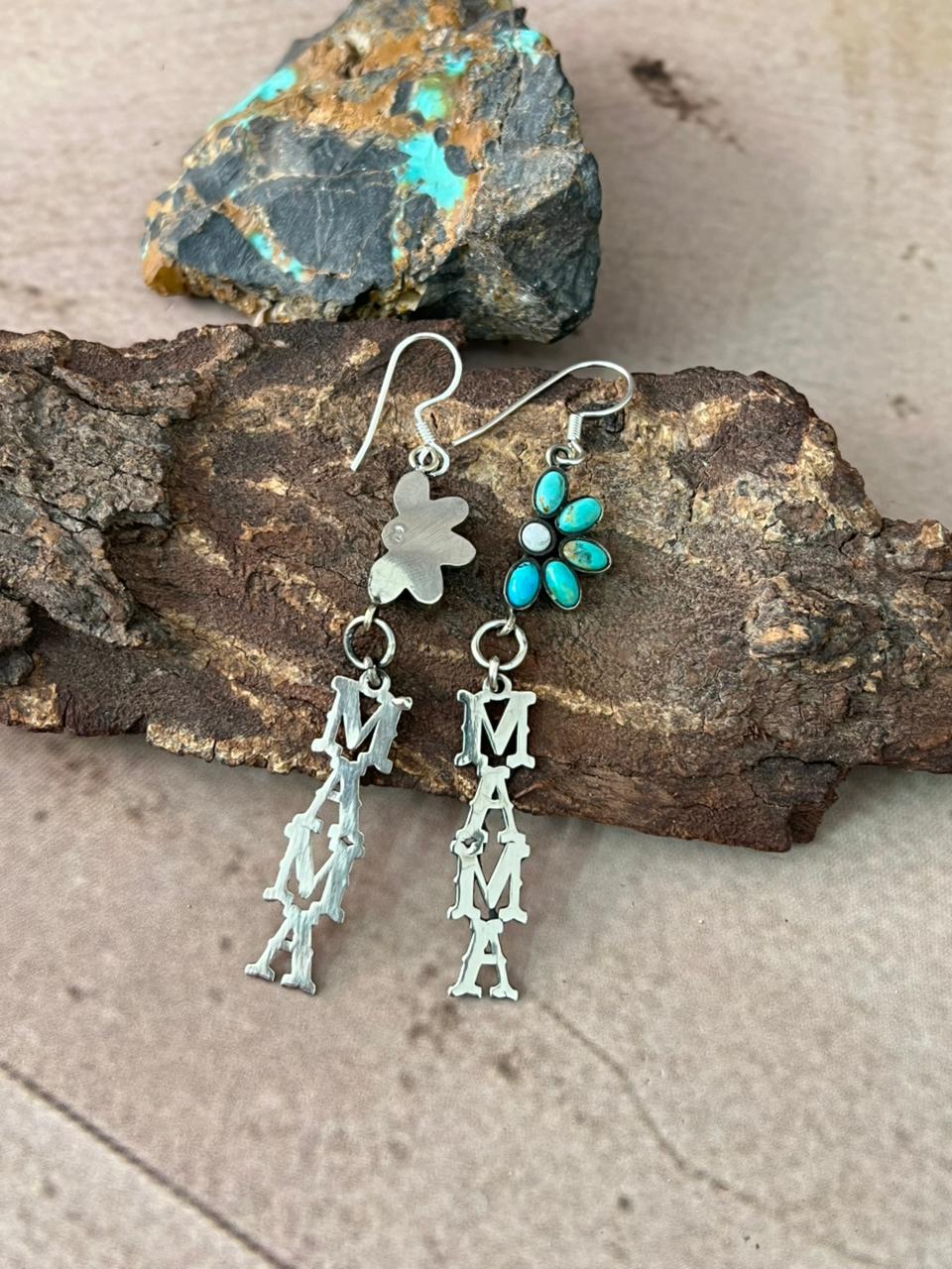 Handmade Sterling Silver Mama Collection: Kingman with White Buffalo Hook Dangle Earrings