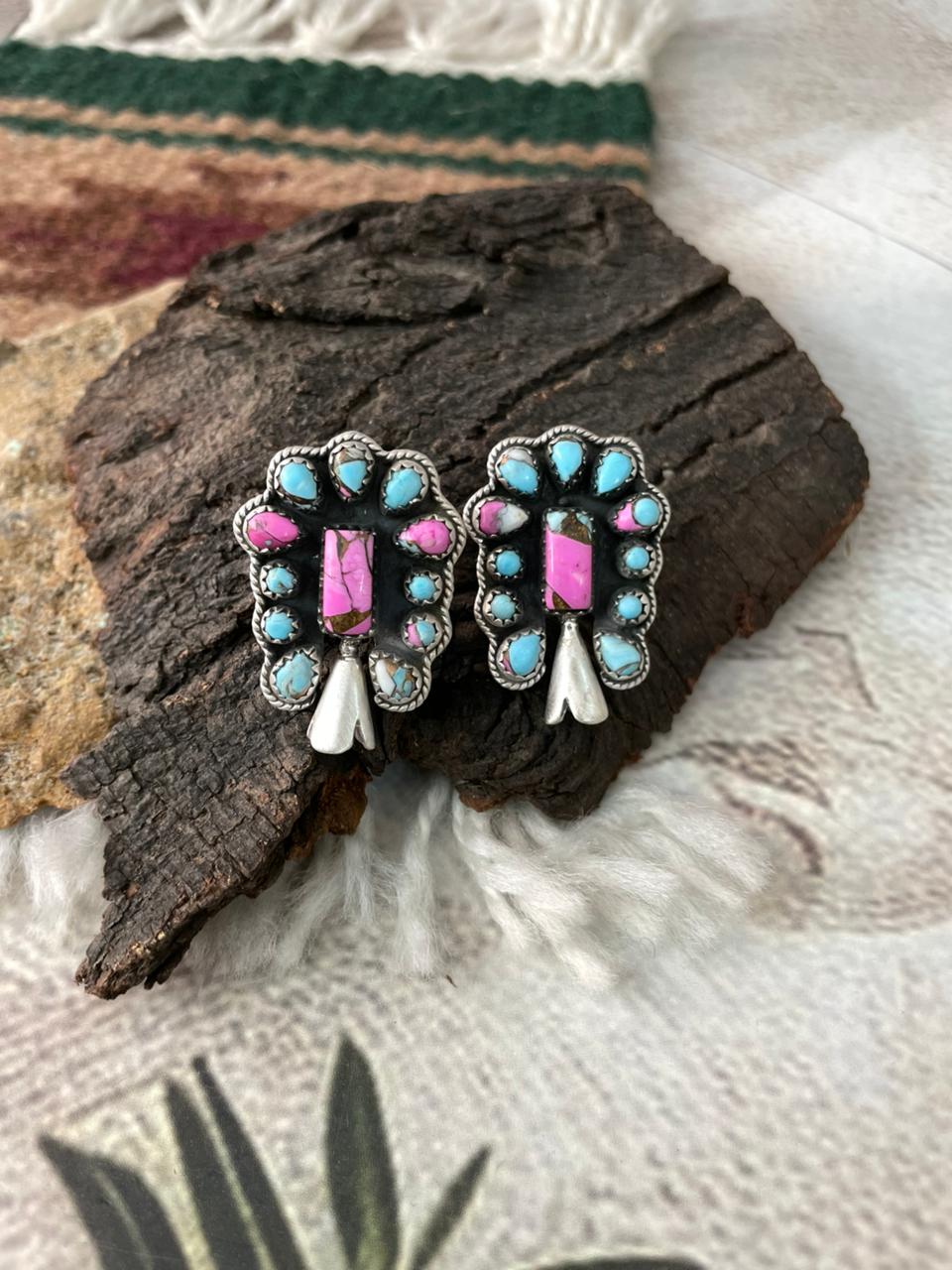 Handmade Sterling Silver Cotton Candy Post Studs Earrings "Signed Nizhoni"