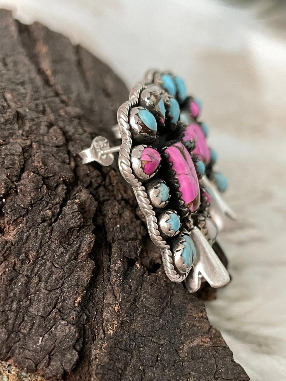 Handmade Sterling Silver Cotton Candy Post Studs Earrings "Signed Nizhoni"