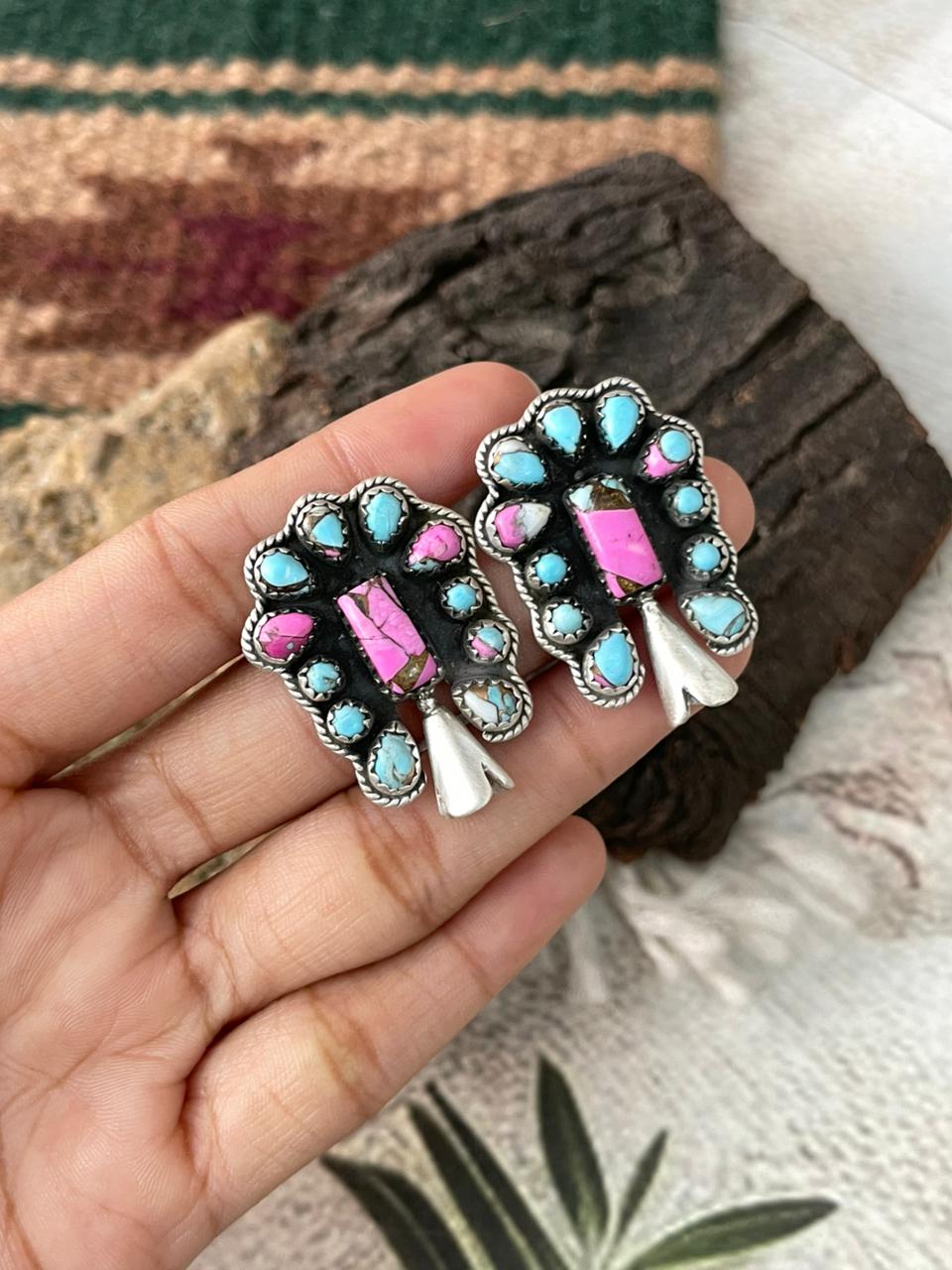 Handmade Sterling Silver Cotton Candy Post Studs Earrings "Signed Nizhoni"
