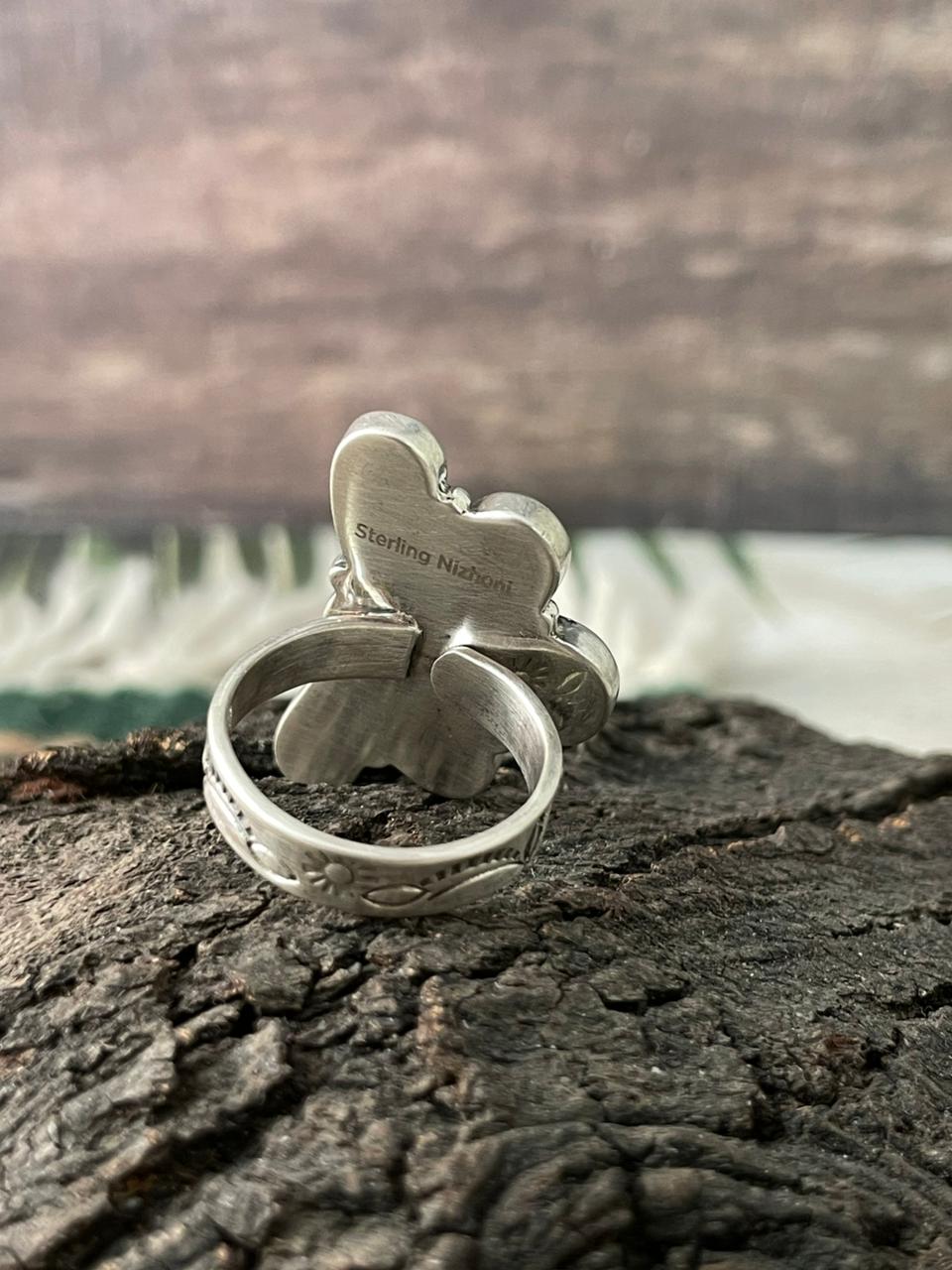 Handmade Sterling Silver Sonoran Mountain Turquoise Adjustable Ring "Signed Nizhoni"