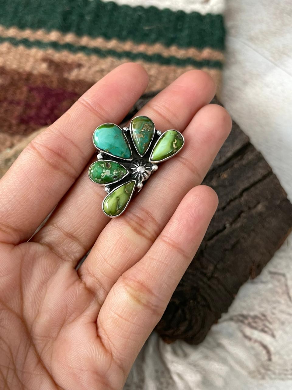 Handmade Sterling Silver Sonoran Mountain Turquoise Adjustable Ring "Signed Nizhoni"
