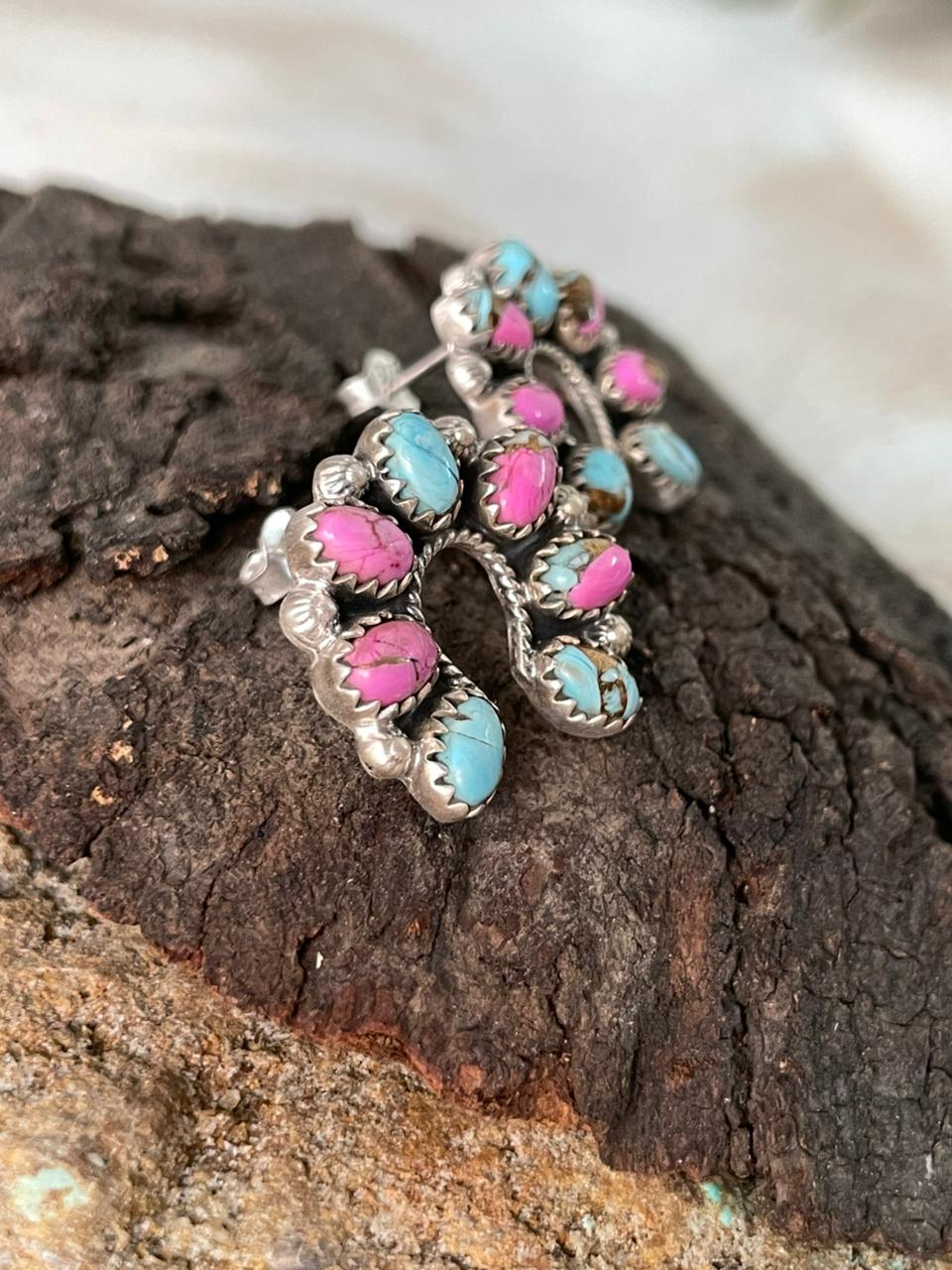 Handmade Sterling Silver Cotton Candy Post Studs Naja Earrings "Signed Nizhoni"