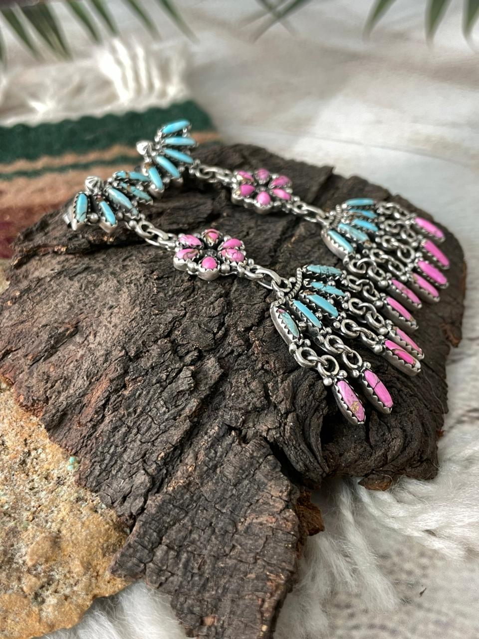 Handmade Sterling Silver Cotton Candy Post Dangle Earrings "Signed Nizhoni"