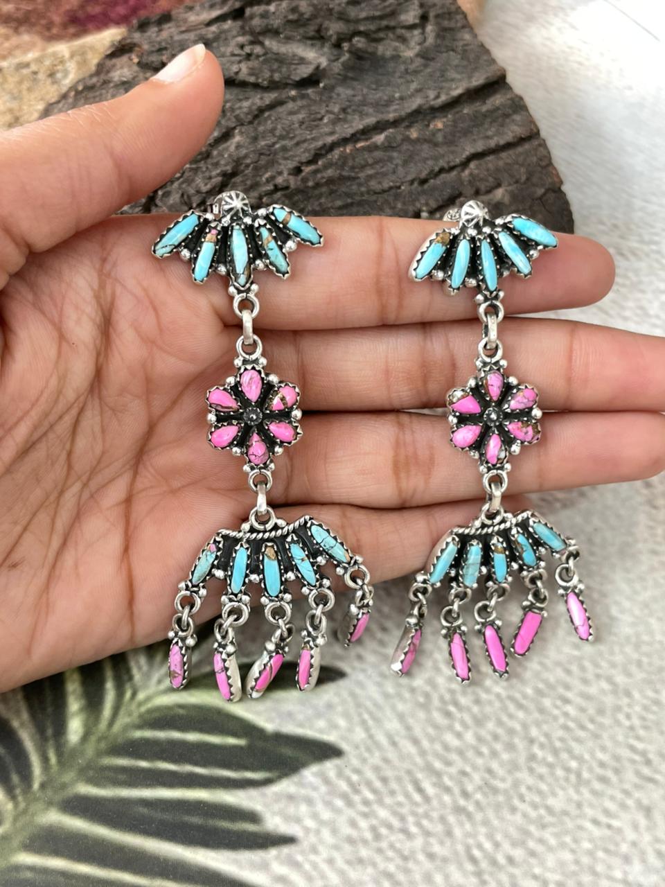 Handmade Sterling Silver Cotton Candy Post Dangle Earrings "Signed Nizhoni"