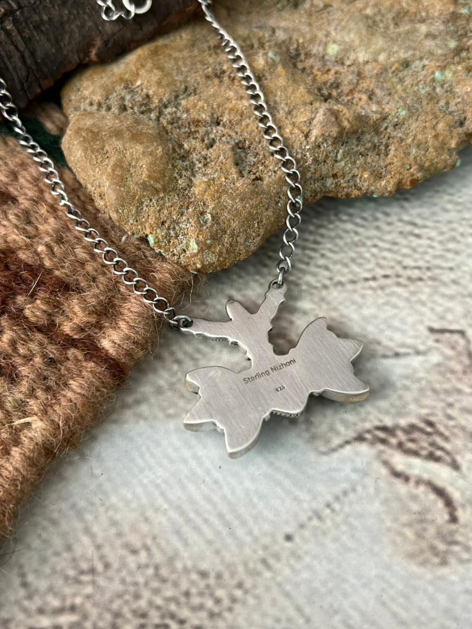 Handmade Sterling Silver Palomino with Emerald Valley Turquoise Necklace "Signed Nizhoni"