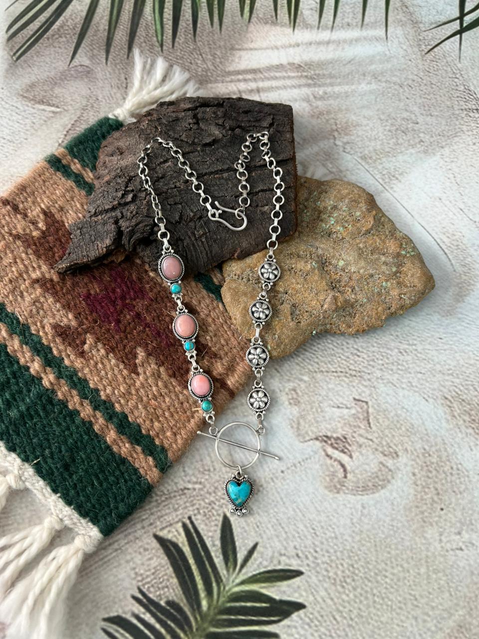 Handmade Sterling Silver Kingman with Pink Opal Necklace "Signed Nizhoni"
