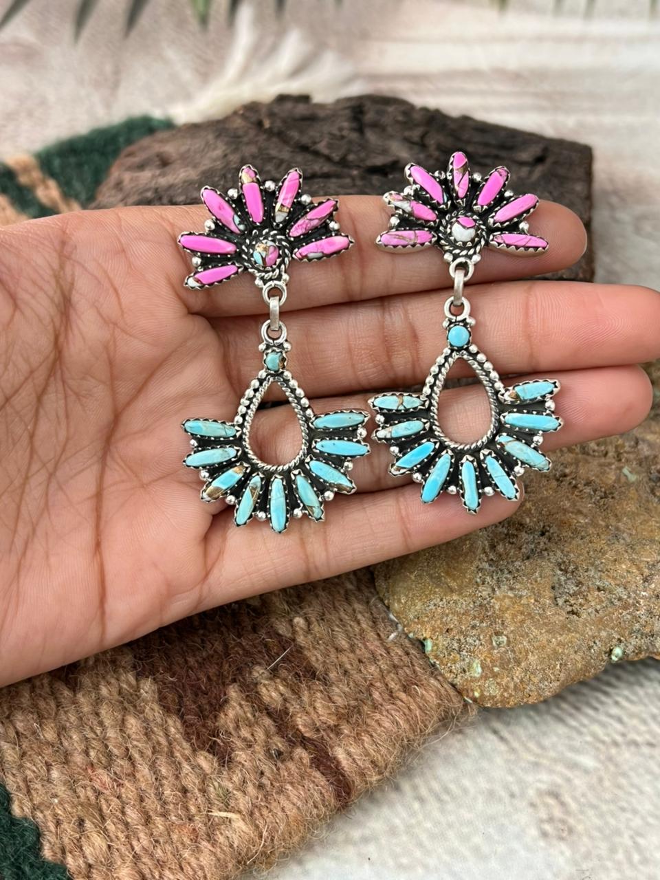 Handmade Sterling Silver Cotton Candy Post Dangle Earrings "Signed Nizhoni"