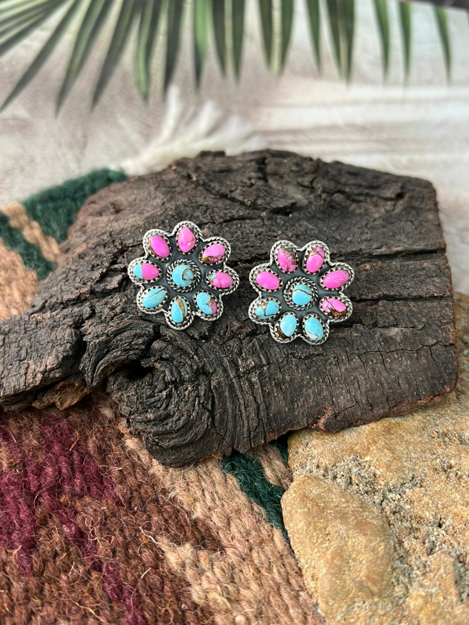 Handmade Sterling Silver Cotton Candy Post Studs Earrings "Signed Nizhoni"