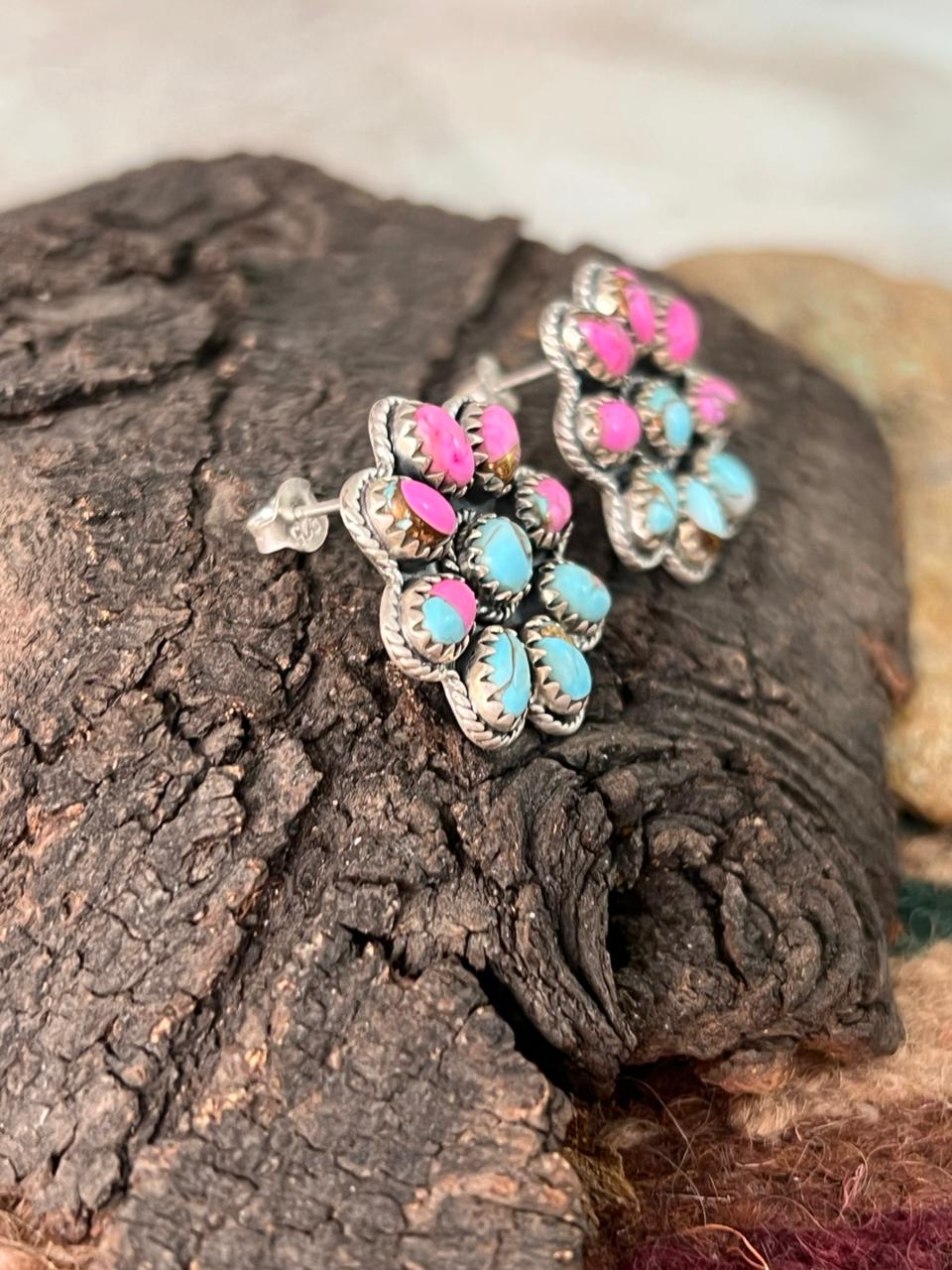 Handmade Sterling Silver Cotton Candy Post Studs Earrings "Signed Nizhoni"