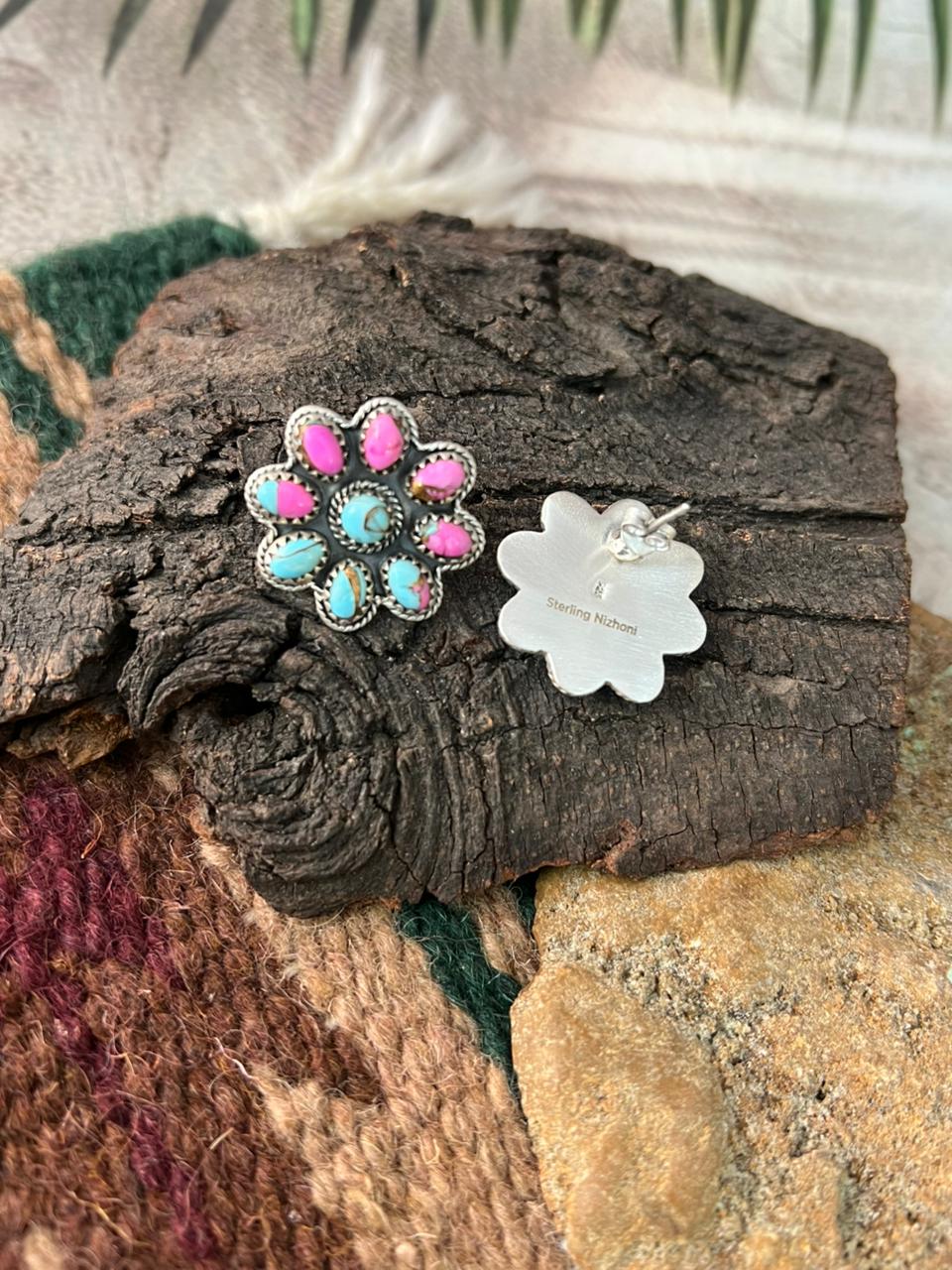 Handmade Sterling Silver Cotton Candy Post Studs Earrings "Signed Nizhoni"