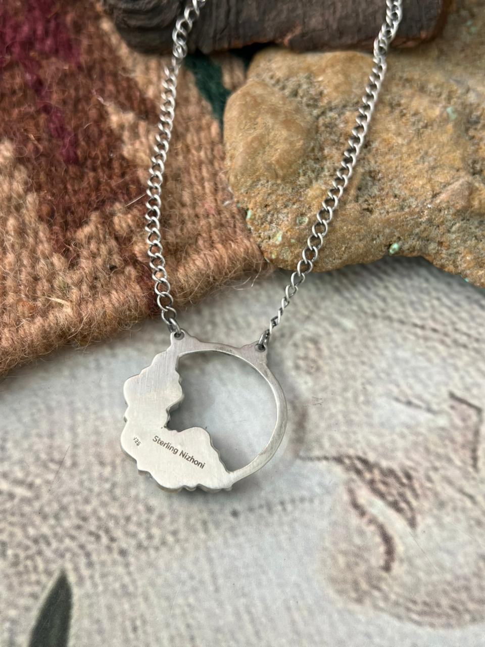Handmade Sterling Silver Palomino with Emerald Valley Turquoise Necklace "Signed Nizhoni"