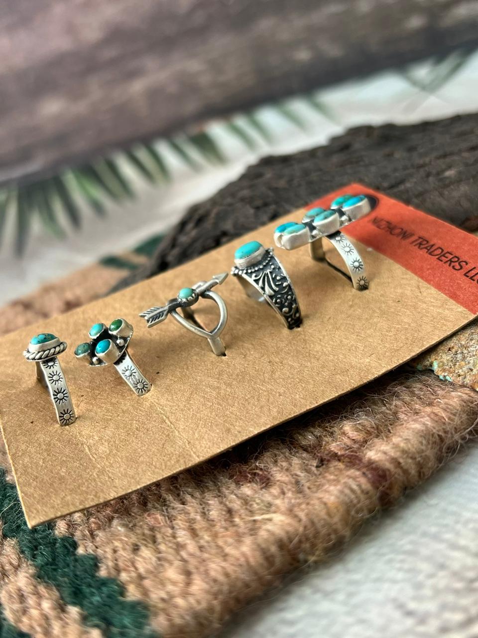 Handmade Sterling Silver Kingman Turquoise Adjustable Ring Card
