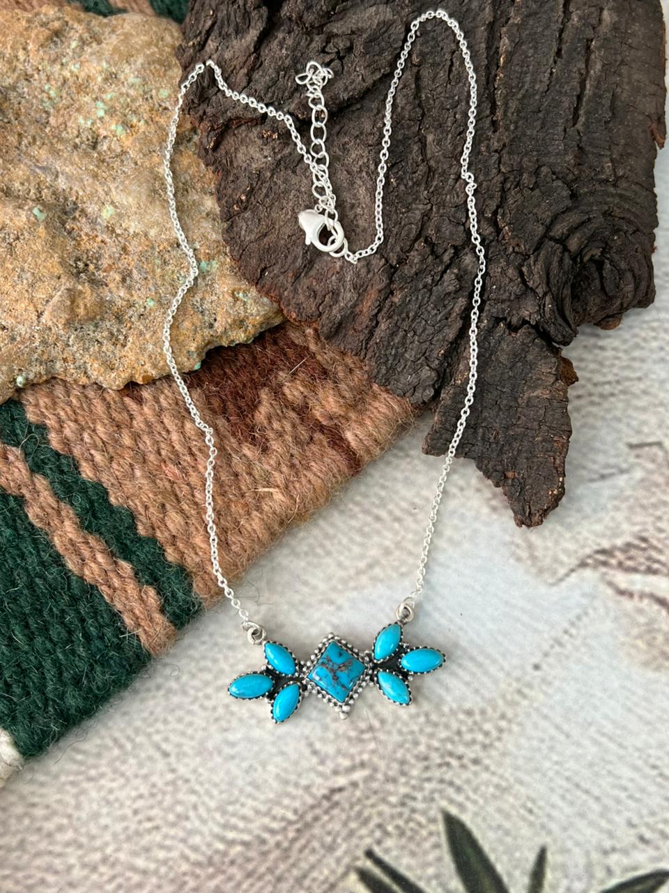 Handmade Sterling Silver Blue Kingman Turquoise Necklace "Signed Nizhoni"