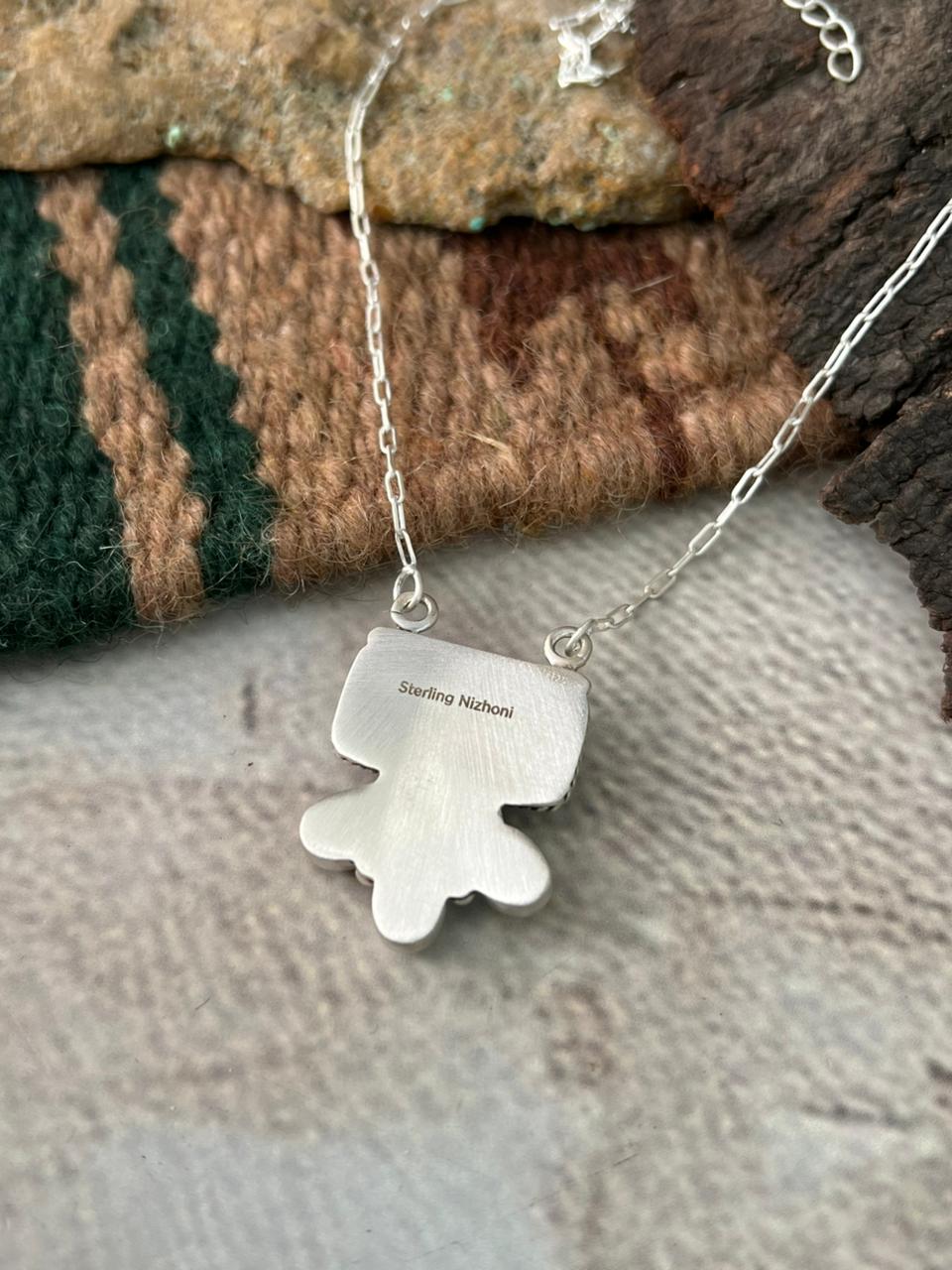 Handmade Sterling Silver White Buffalo Necklace "Signed Nizhoni"
