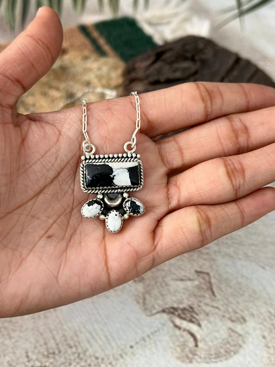 Handmade Sterling Silver White Buffalo Necklace "Signed Nizhoni"