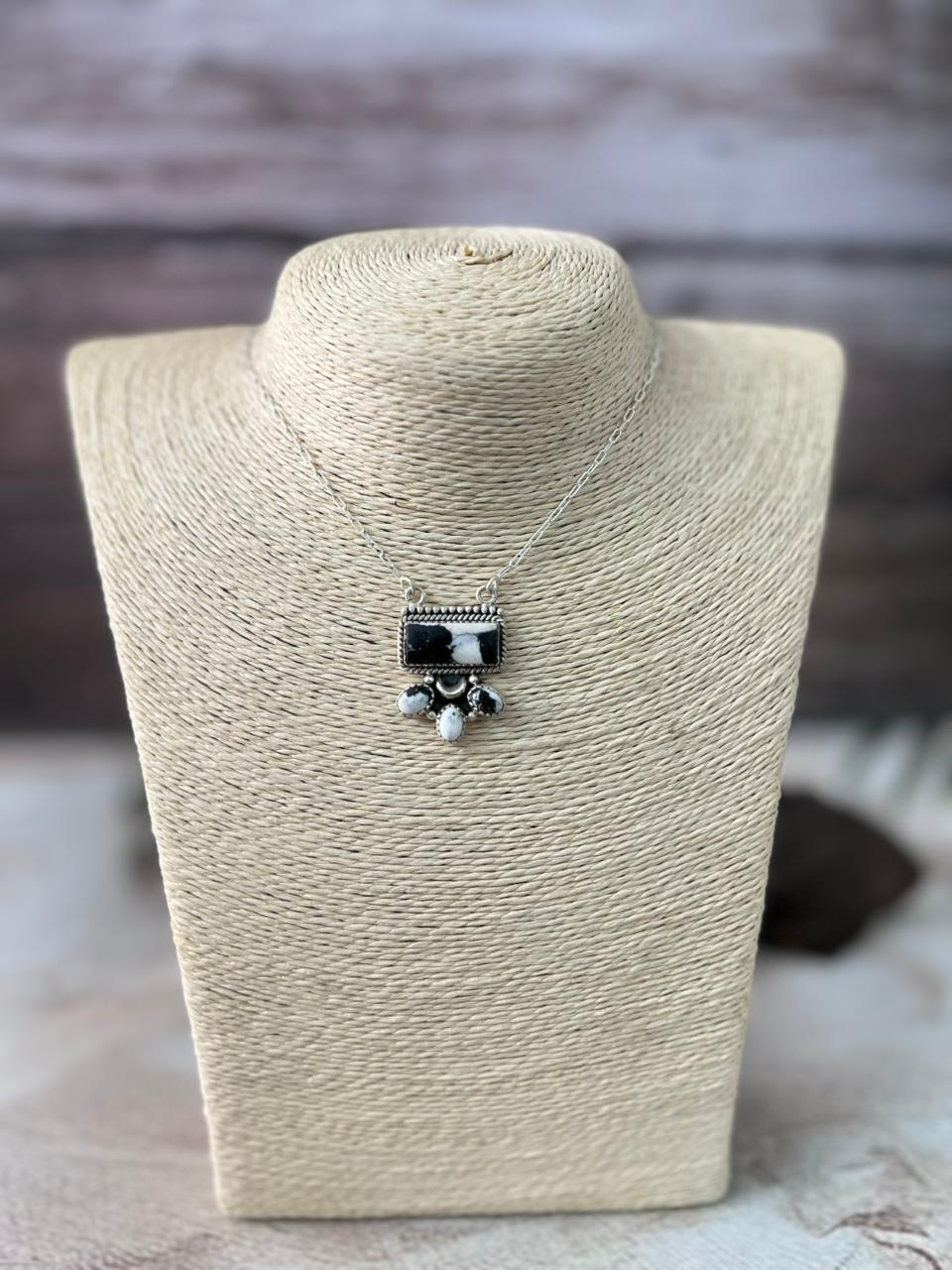 Handmade Sterling Silver White Buffalo Necklace "Signed Nizhoni"