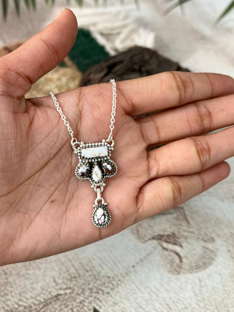 Handmade Sterling Silver Wildhorse Magnesite Necklace "Signed Nizhoni"