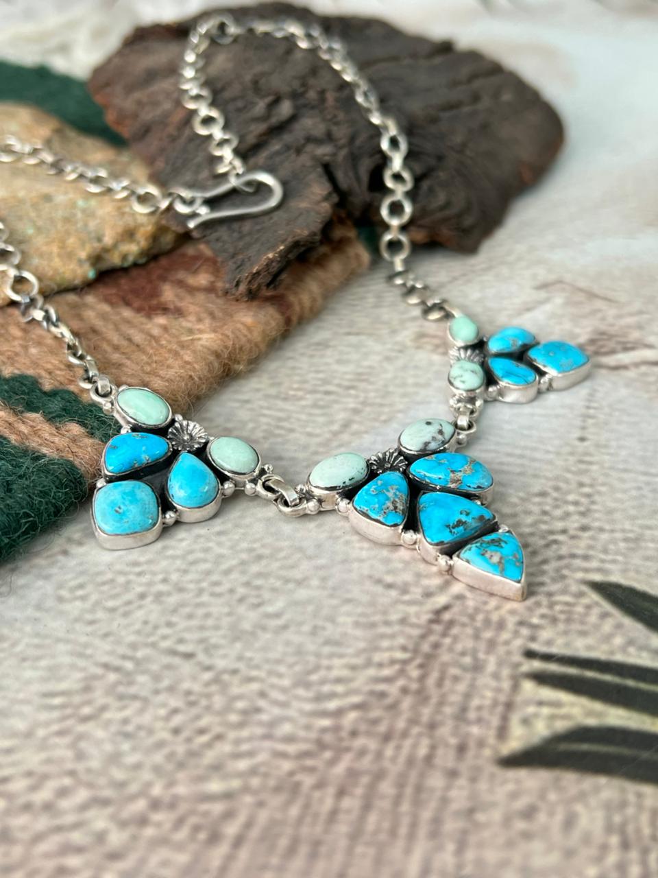 Handmade Sterling Silver Sierra Bella with Paloma Turquoise Necklace "Signed Nizhoni"