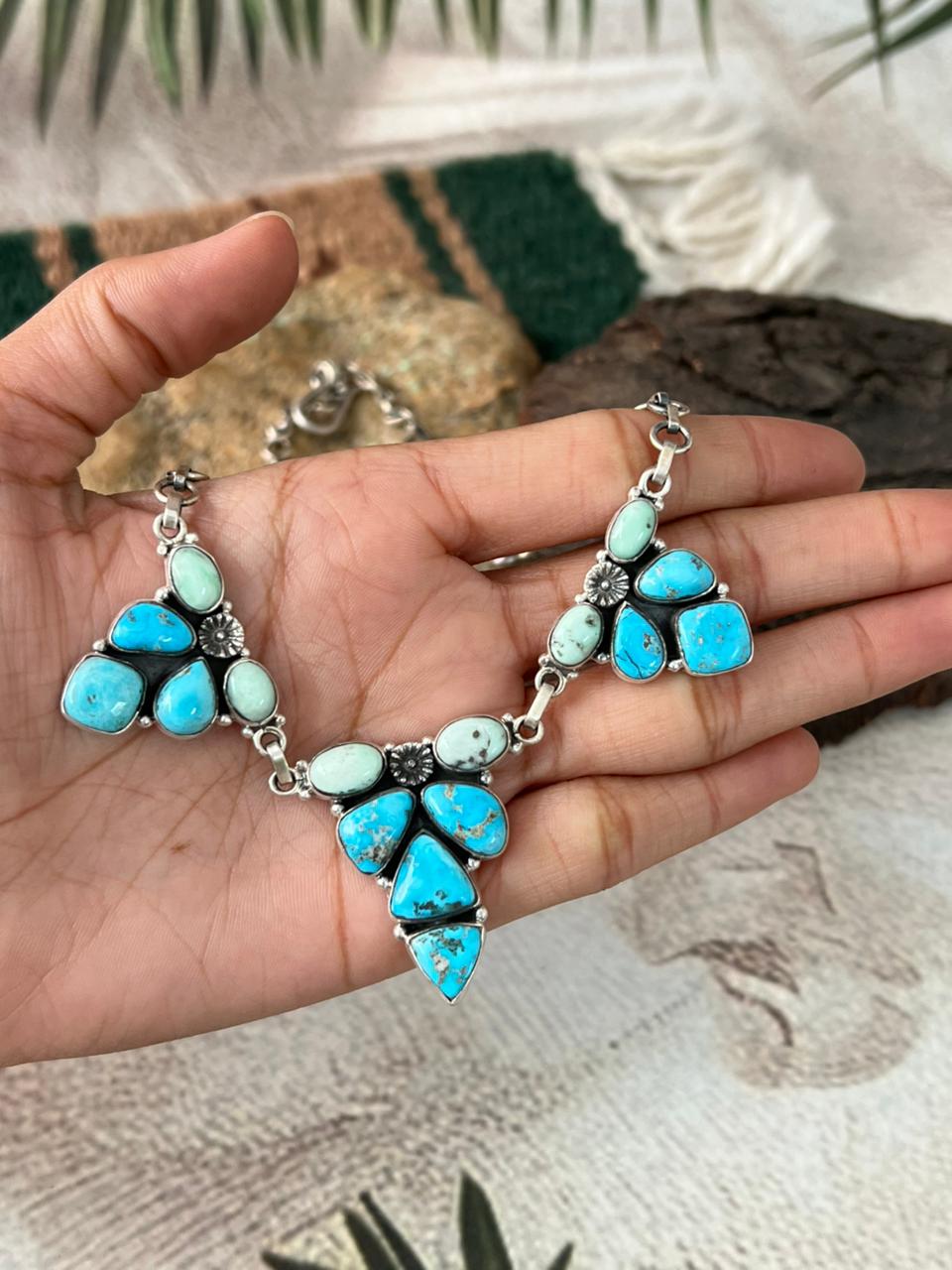 Handmade Sterling Silver Sierra Bella with Paloma Turquoise Necklace "Signed Nizhoni"