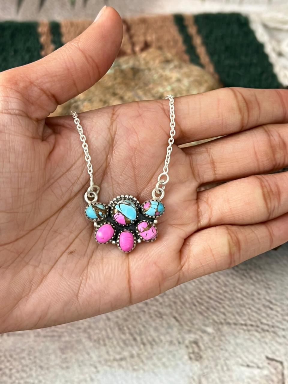 Handmade Sterling Silver Cotton Candy Necklace "Signed Nizhoni"