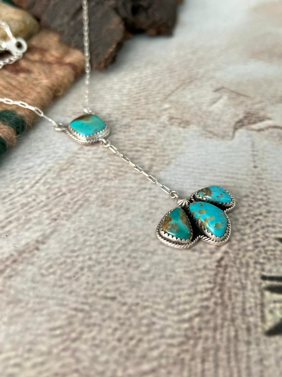 Handmade Sterling Silver Santa Maria Turquoise Lariat Necklace "Signed Nizhoni"