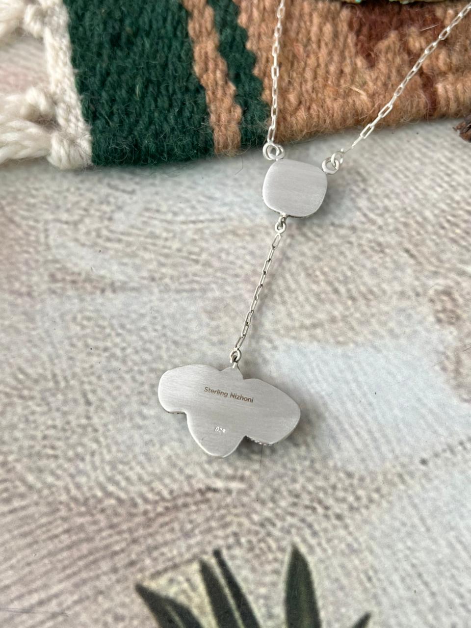 Handmade Sterling Silver Santa Maria Turquoise Lariat Necklace "Signed Nizhoni"