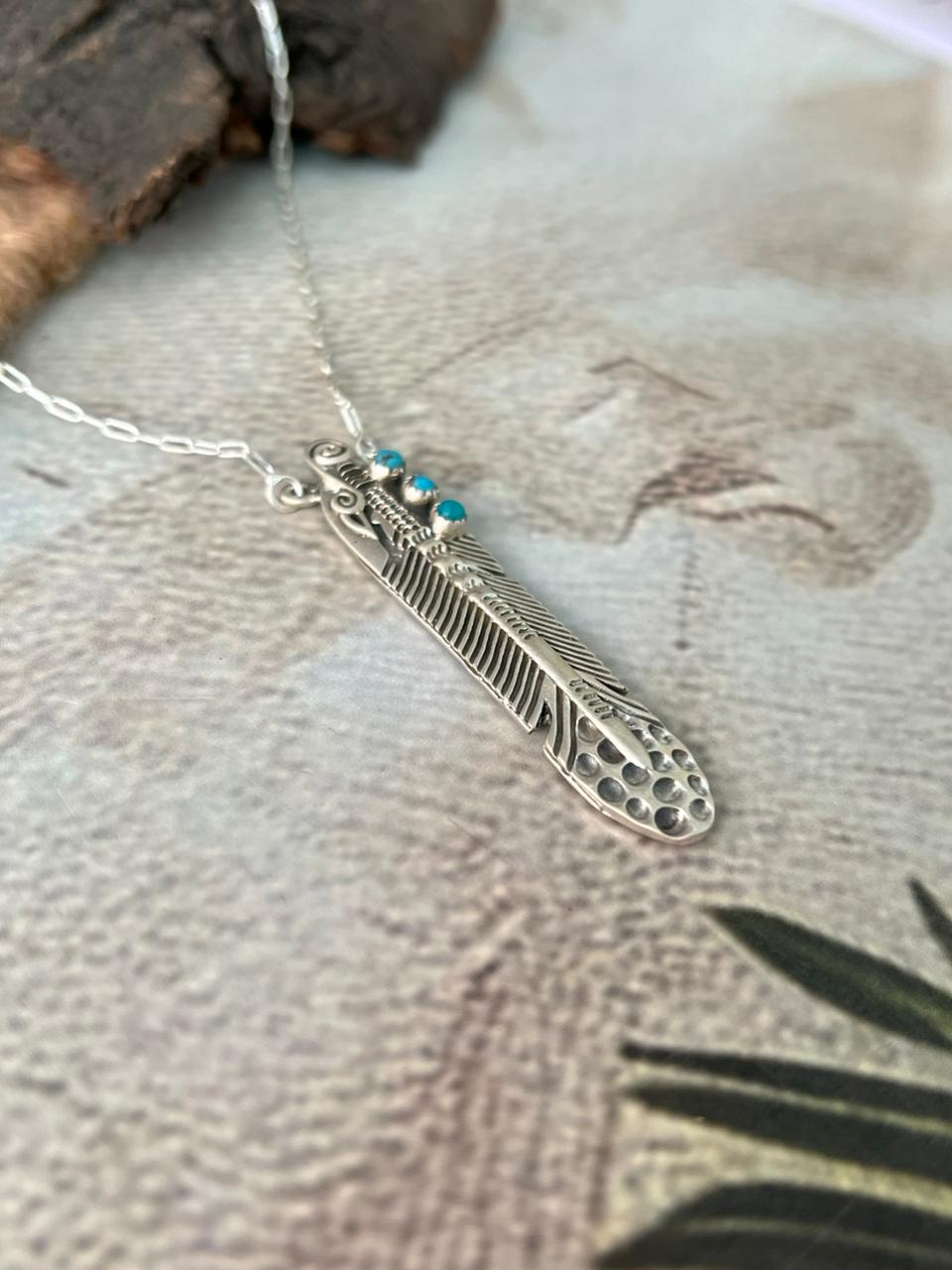 Handmade Sterling Silver Kingman Turquoise Necklace "Signed Nizhoni"