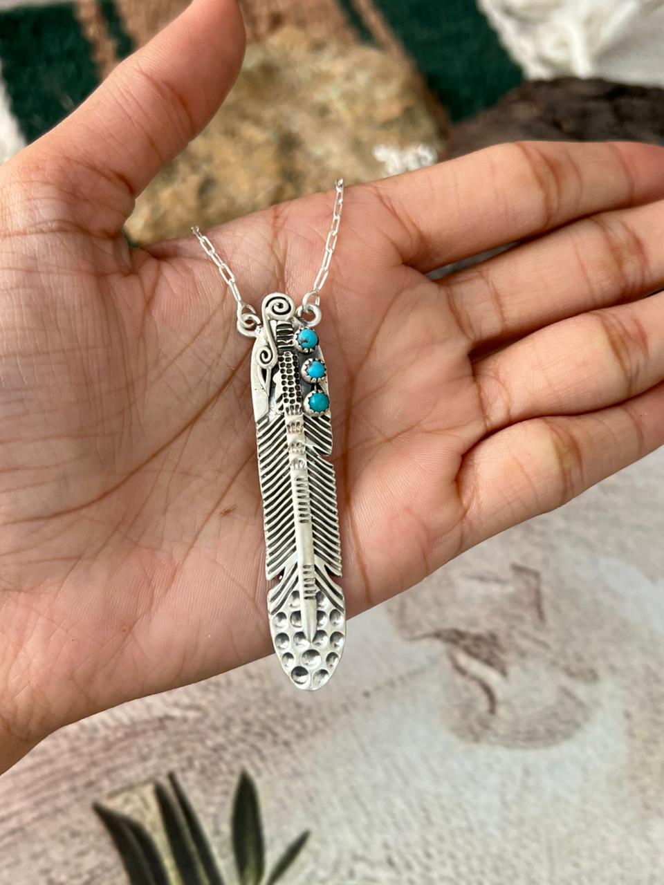 Handmade Sterling Silver Kingman Turquoise Necklace "Signed Nizhoni"