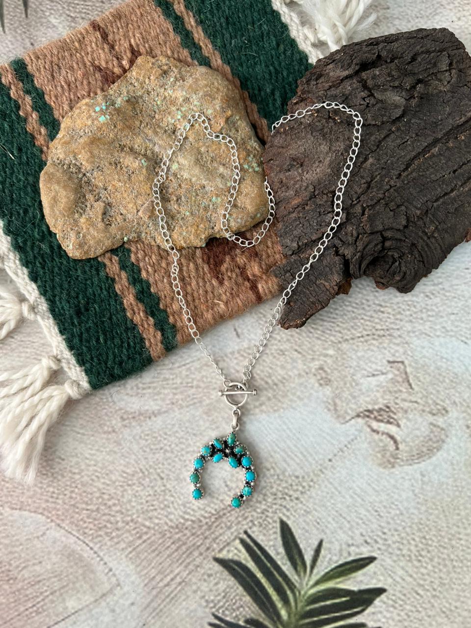 Handmade Sterling Silver Kingman Turquoise Necklace "Signed Nizhoni"