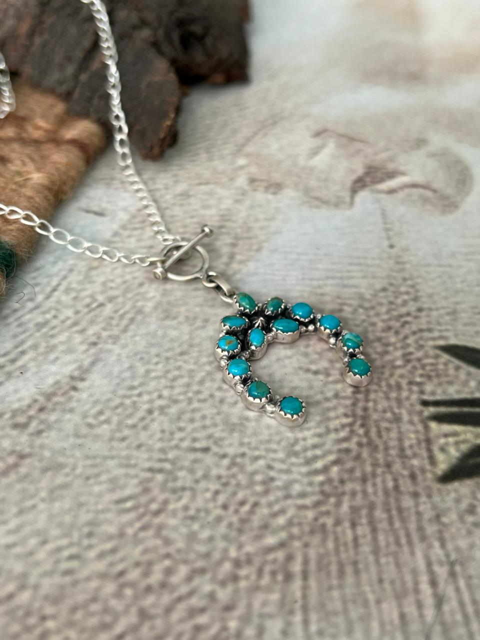 Handmade Sterling Silver Kingman Turquoise Necklace "Signed Nizhoni"