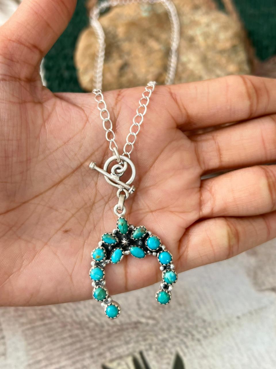 Handmade Sterling Silver Kingman Turquoise Necklace "Signed Nizhoni"