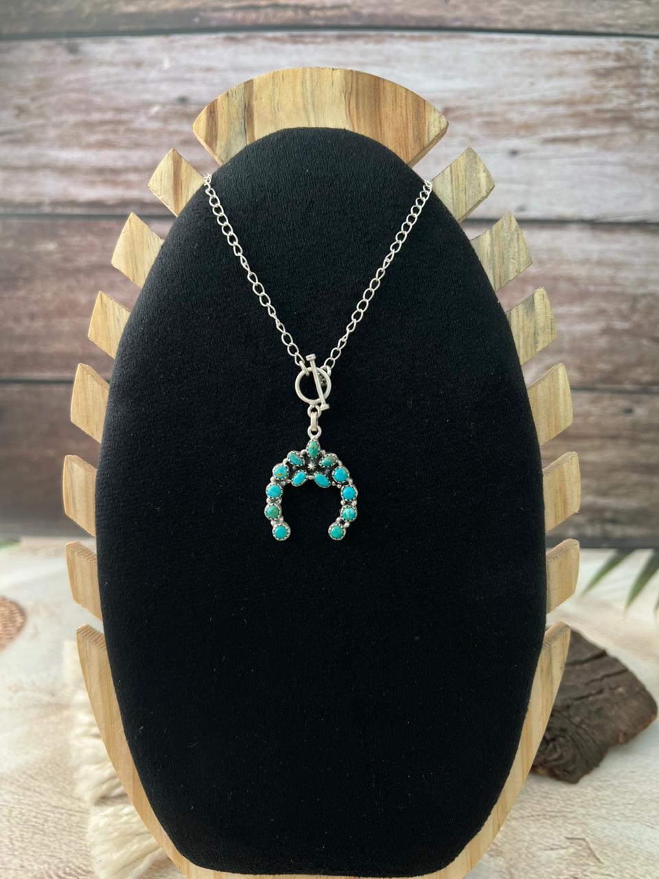 Handmade Sterling Silver Kingman Turquoise Necklace "Signed Nizhoni"