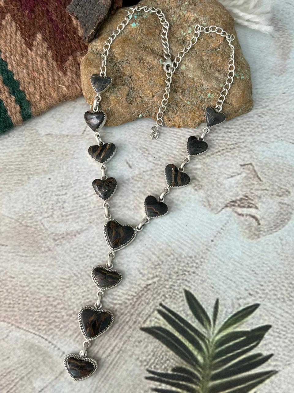 Handmade Sterling Silver Blackjack Turquoise Heart Necklace "Signed Nizhoni"