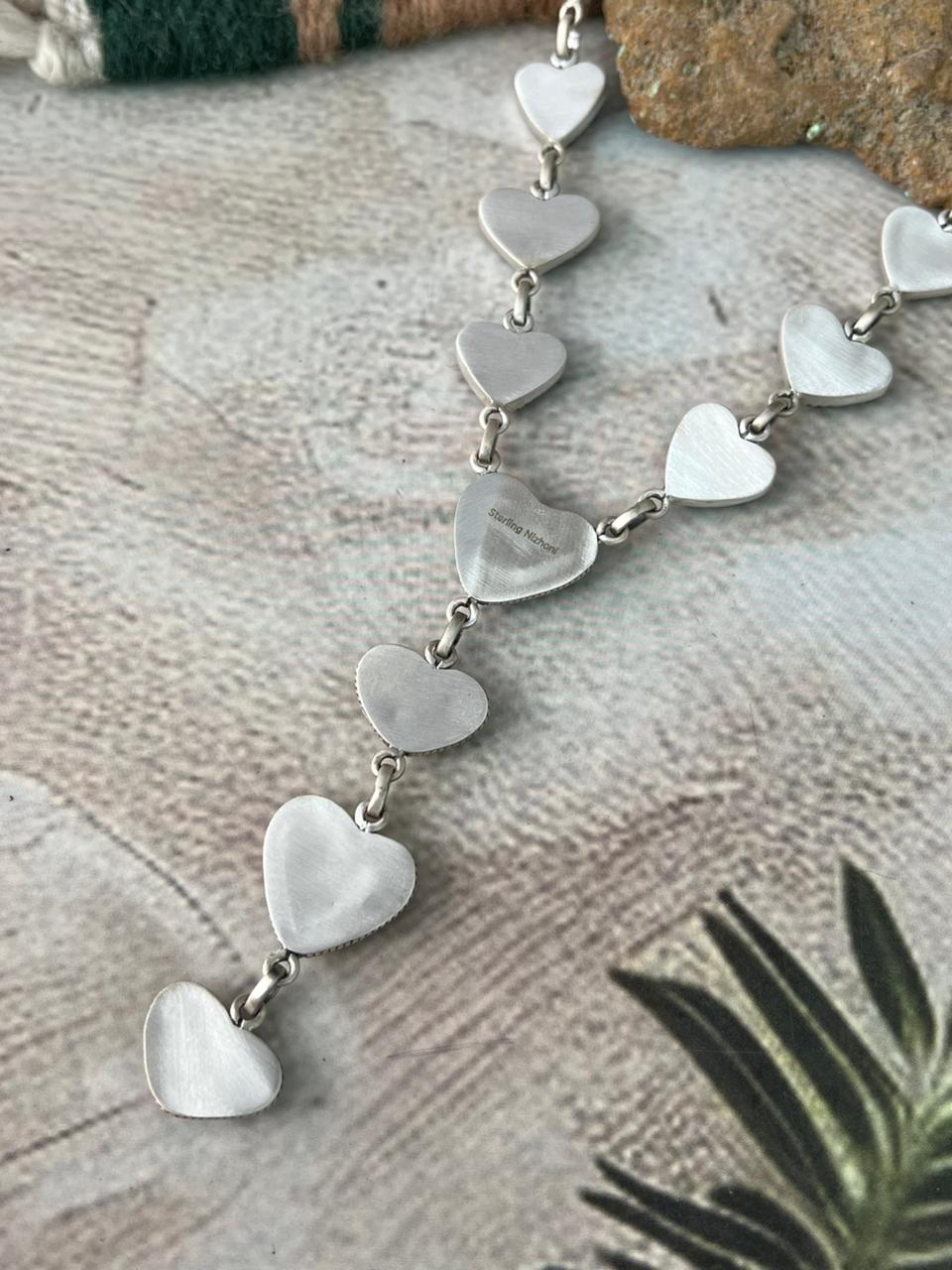 Handmade Sterling Silver Blackjack Turquoise Heart Necklace "Signed Nizhoni"