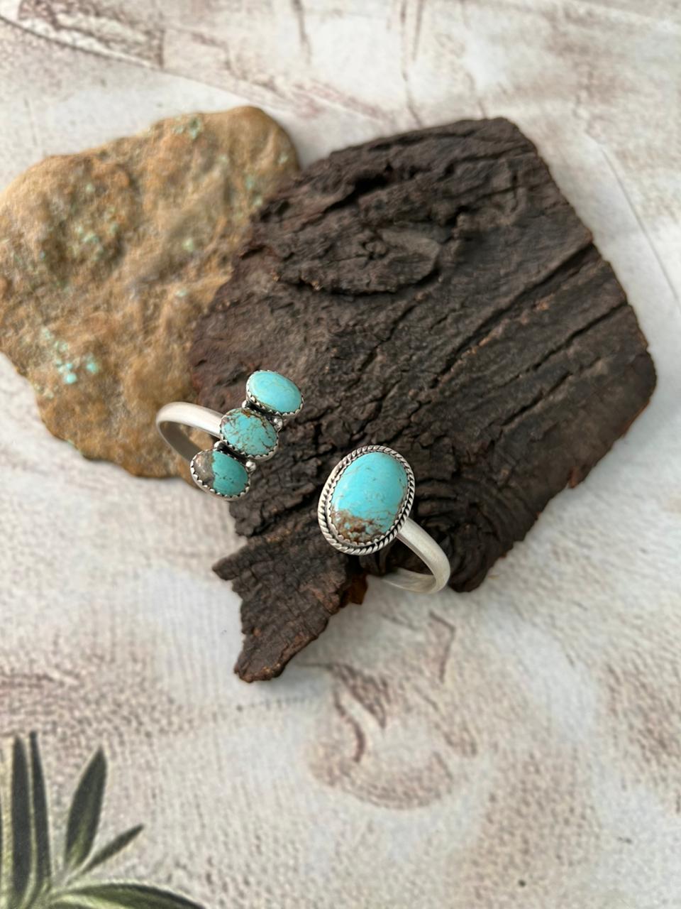 Handmade Sterling Silver Number 8 Turquoise Cuff Bracelet "Signed Nizhoni"