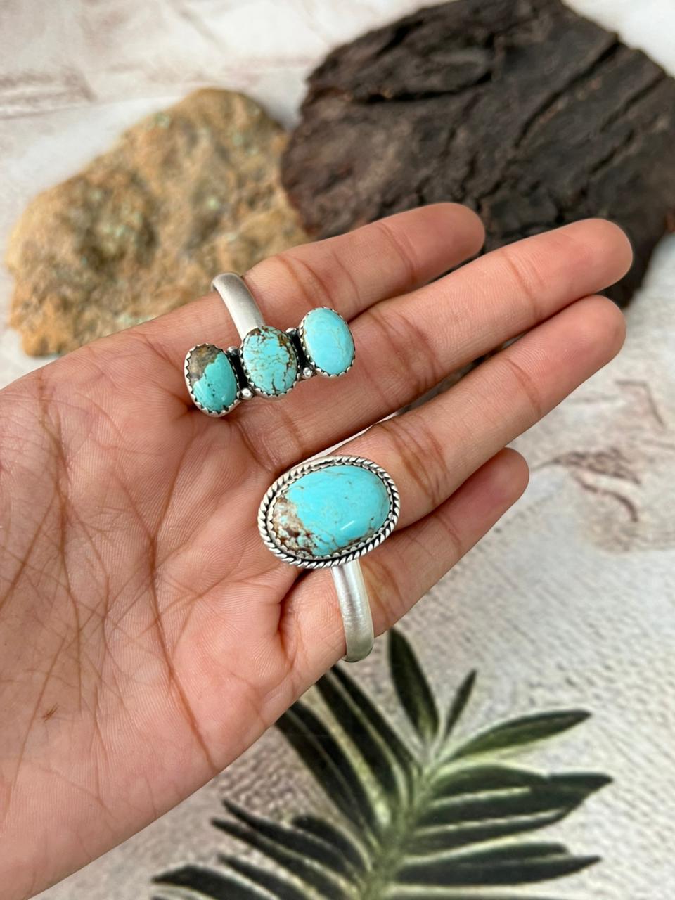 Handmade Sterling Silver Number 8 Turquoise Cuff Bracelet "Signed Nizhoni"