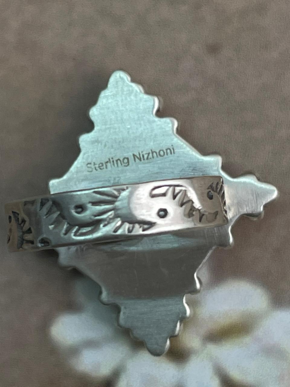 Handmade Sterling Silver Kingman Turquoise with Pink Opal Adjustable Ring "Signed Nizhoni"
