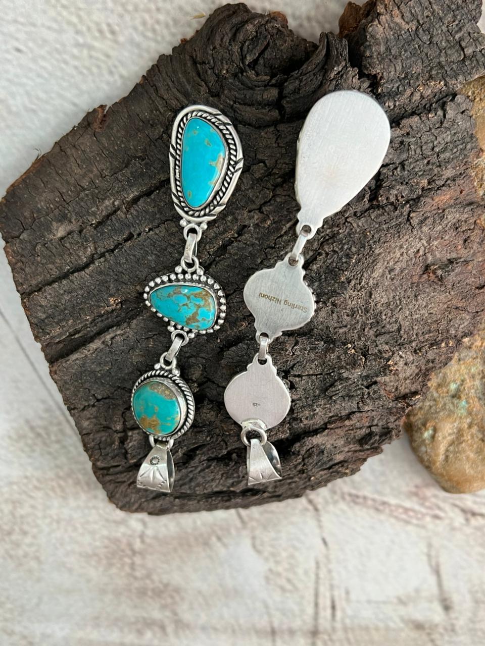 Handmade Sterling Silver Santa Maria Turquoise Pendant "Signed Nizhoni"