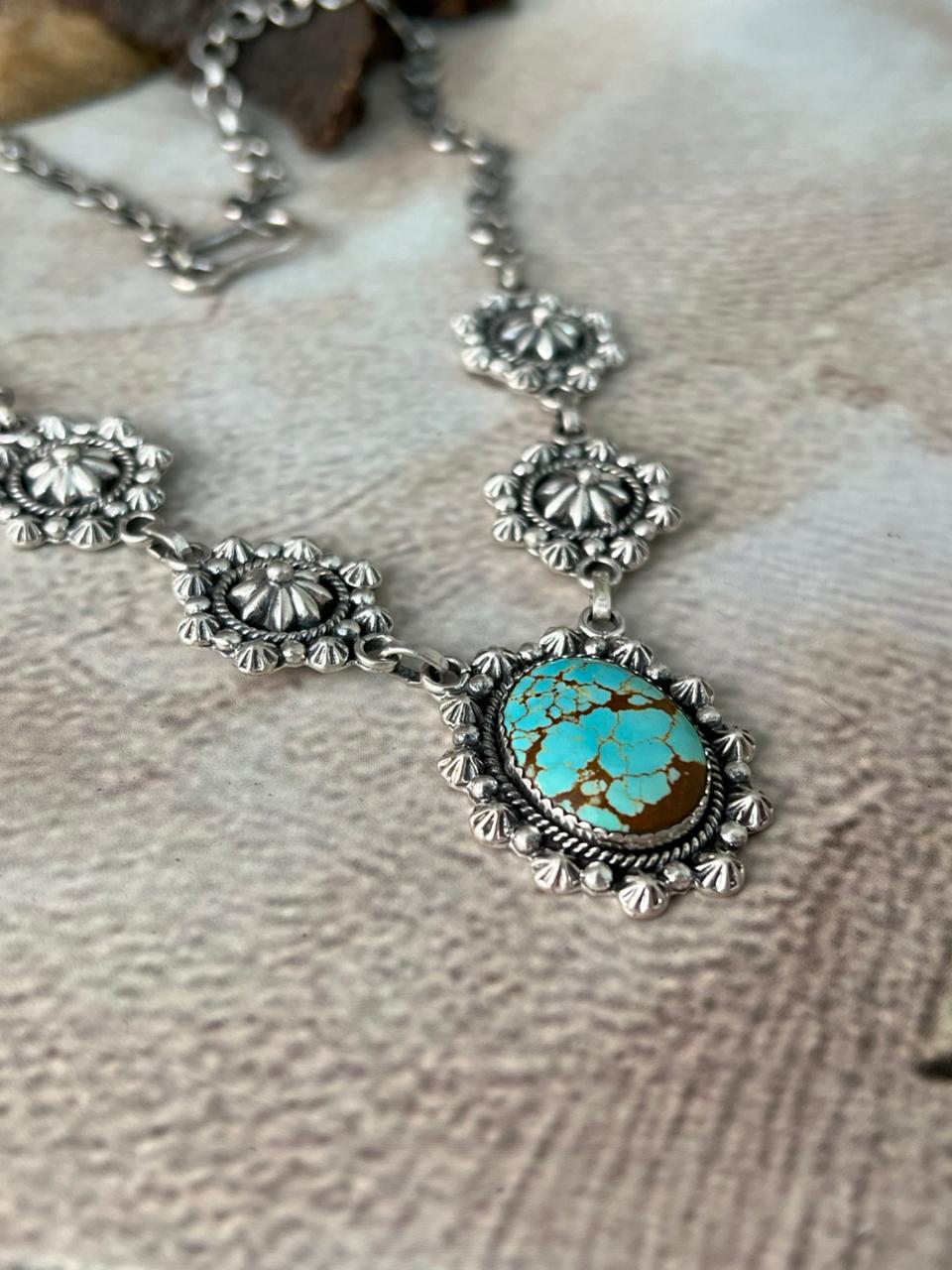 Handmade Sterling Silver Number 8 Turquoise Necklace "Signed Nizhoni"