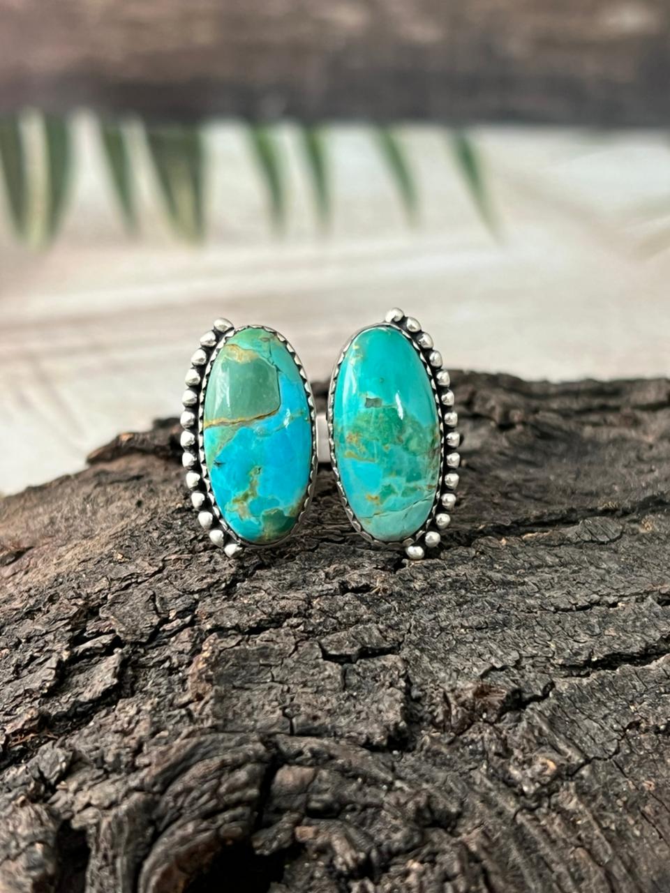 Handmade Sterling Silver Kingman Turquoise Adjustable Ring "Signed Nizhoni"