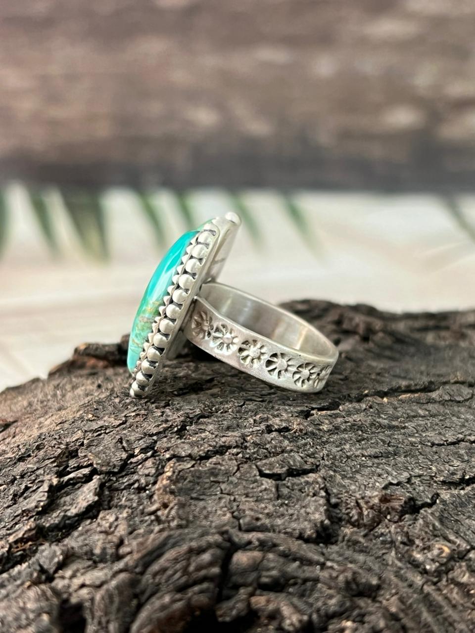 Handmade Sterling Silver Kingman Turquoise Adjustable Ring "Signed Nizhoni"
