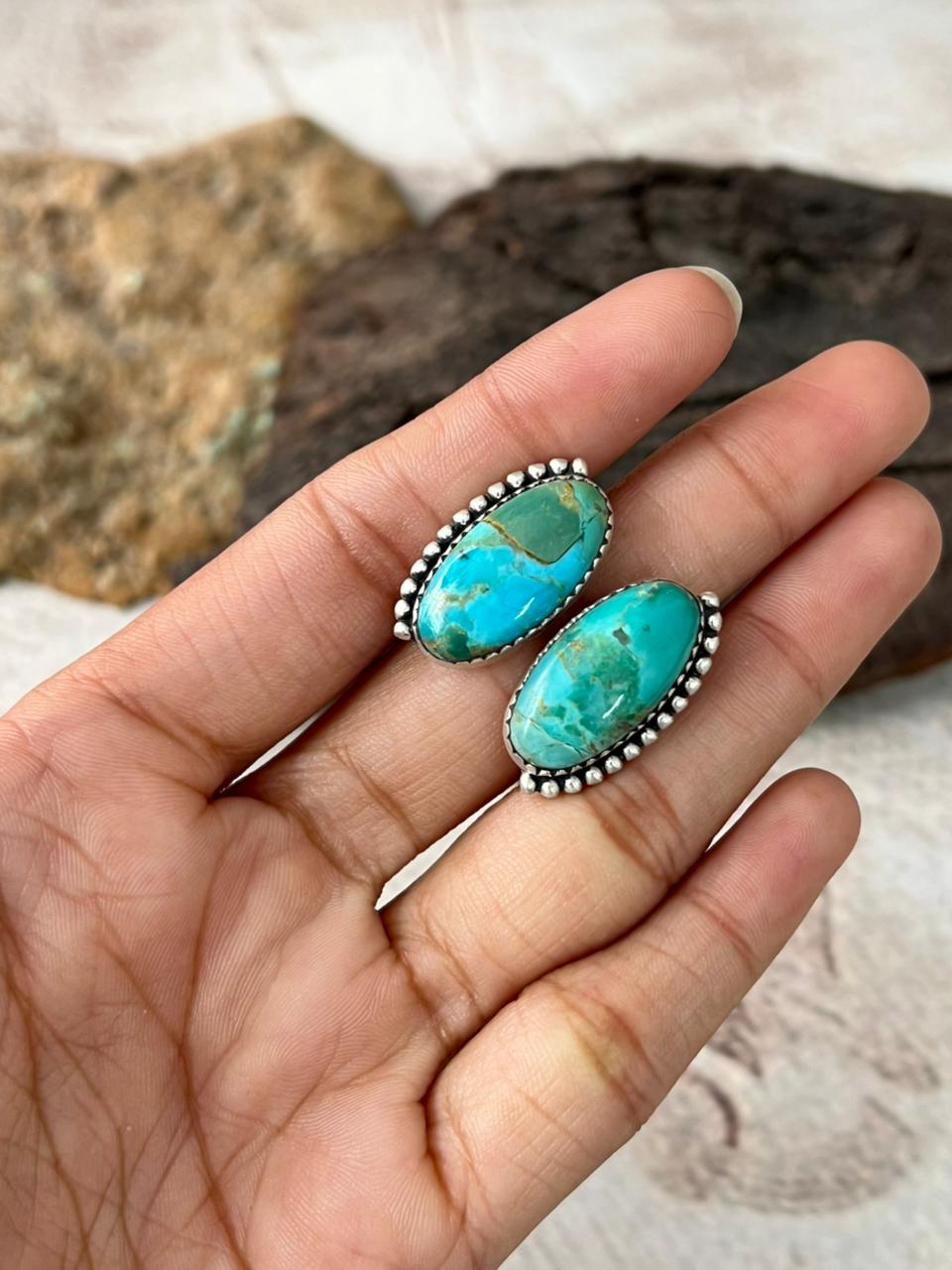 Handmade Sterling Silver Kingman Turquoise Adjustable Ring "Signed Nizhoni"