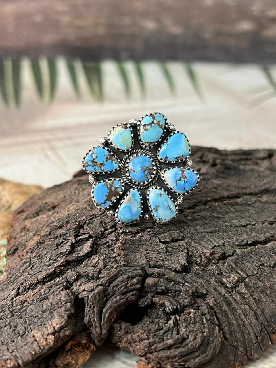 Handmade Sterling Silver Golden Hills Turquoise Adjustable Ring "Signed Nizhoni"