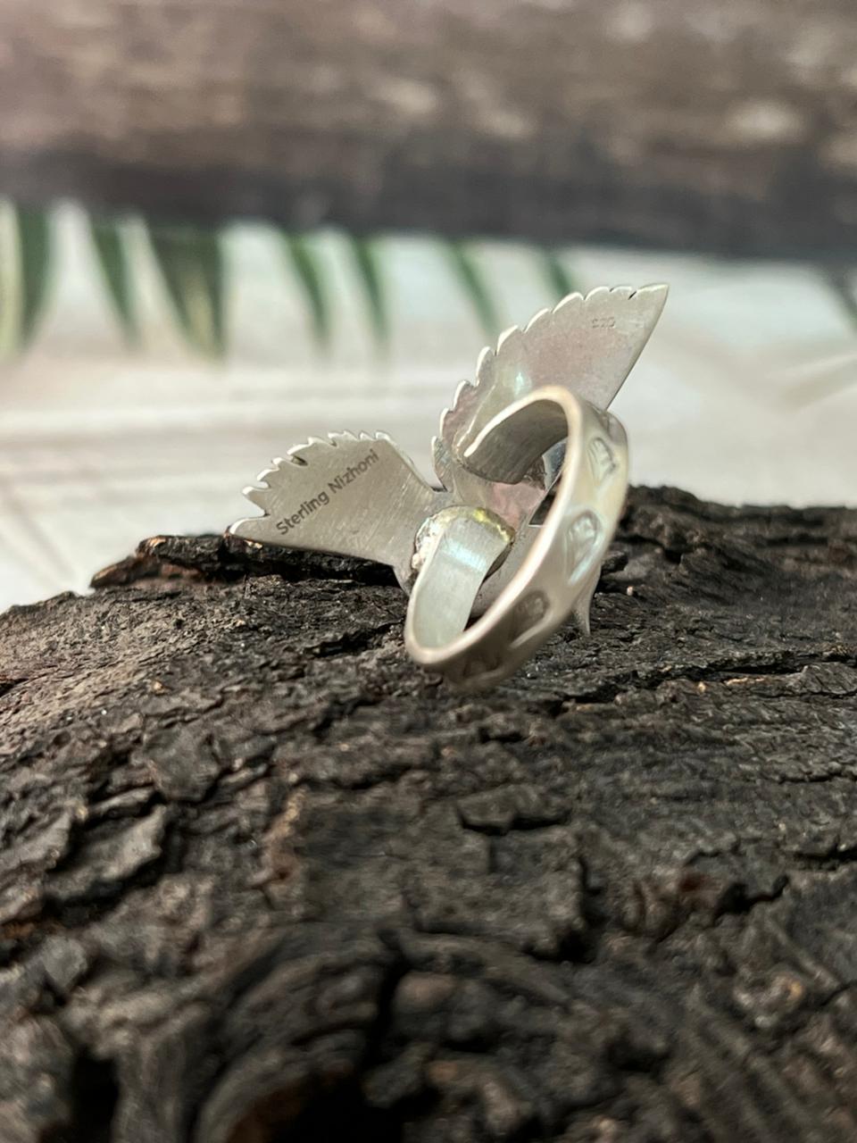 Handmade Sterling Silver Kingman Turquoise Adjustable Ring "Signed Nizhoni"