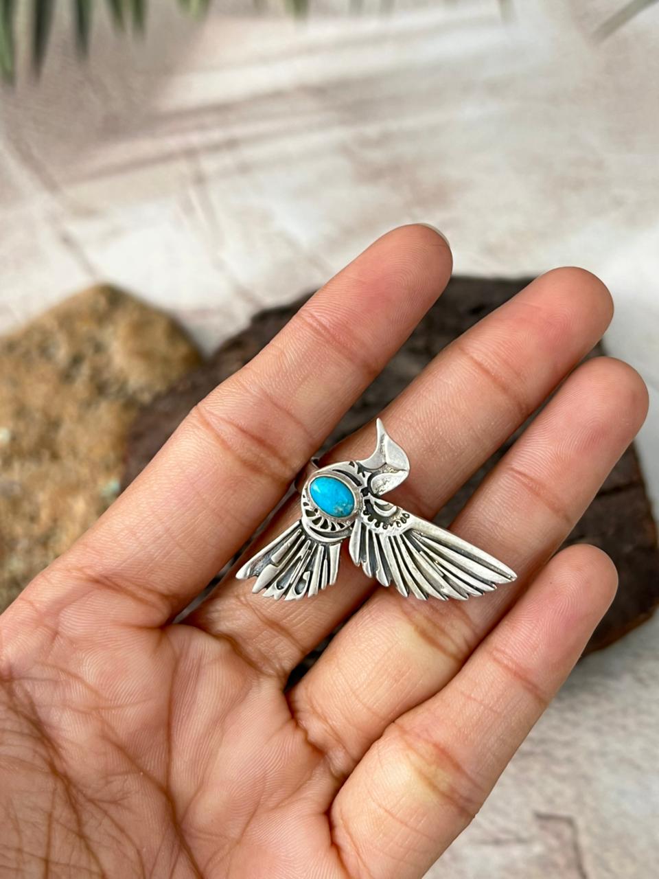 Handmade Sterling Silver Kingman Turquoise Adjustable Ring "Signed Nizhoni"