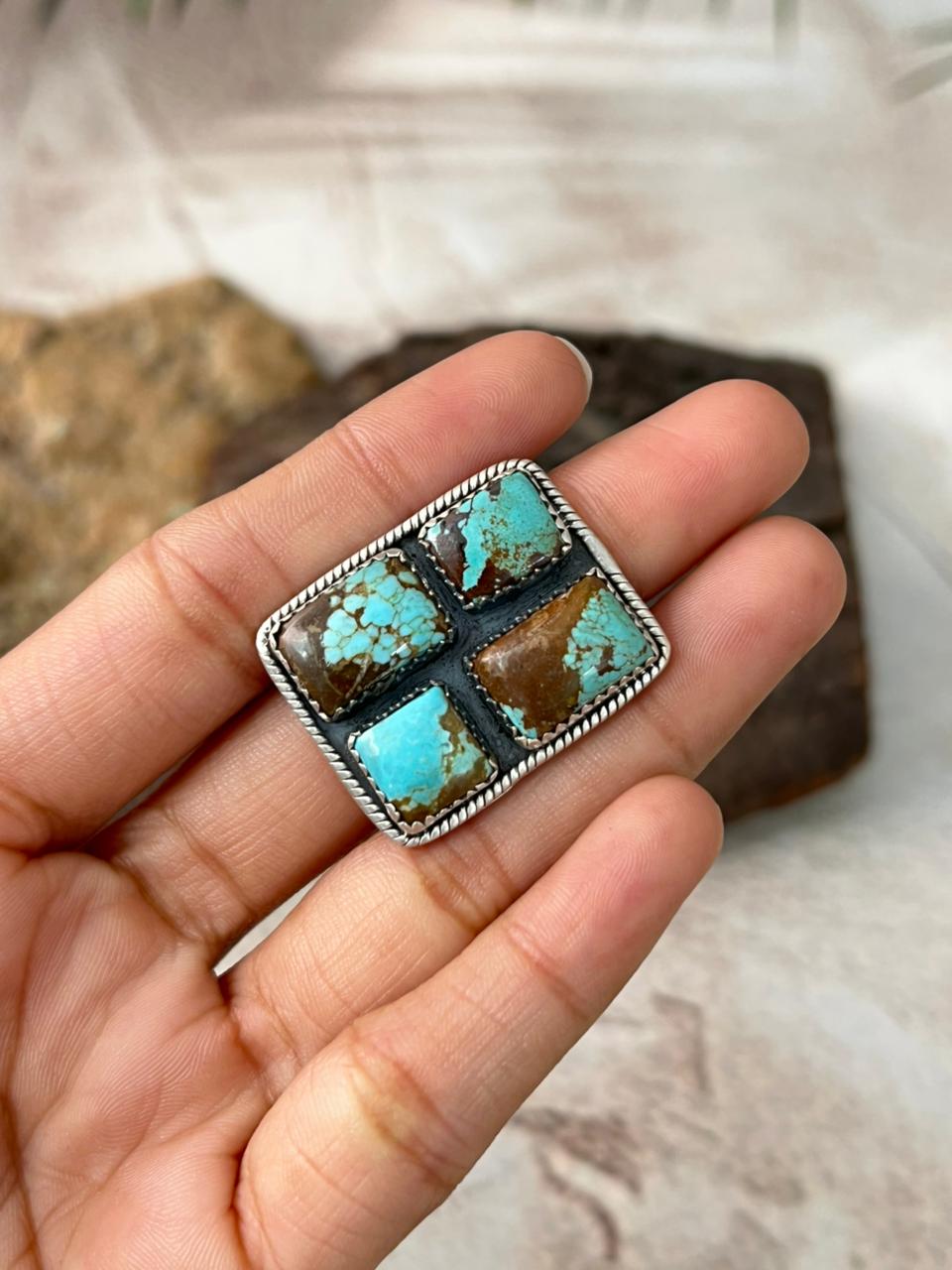 Handmade Sterling Silver Number 8 Turquoise Adjustable Ring "Signed Nizhoni"